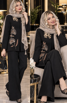 مانتو مجلسی  گلدوزی سنگ شده دستی 7575 مشکی